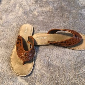 Size 7 tooled leather Roper sandals